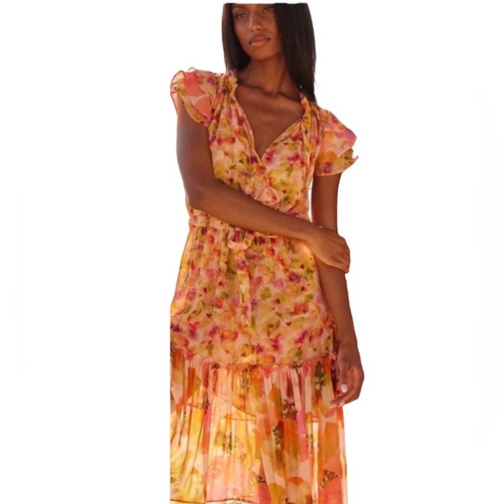 Misa Dress Misa Los Angeles Anouk Golden Flora Mix Flowing Wedding Date Size M